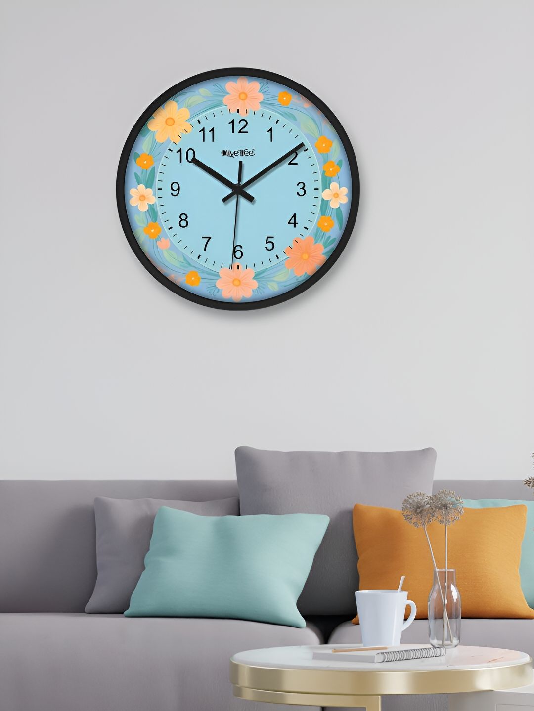 OLIVE TREE Black & Blue Printed Round Shaped Contemporary Analogue Wall Clock-image-42
