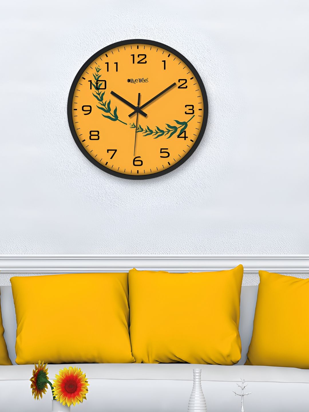 OLIVE TREE Black & Yellow Printed Round Shaped Contemporary Analogue Wall Clock-picture-23