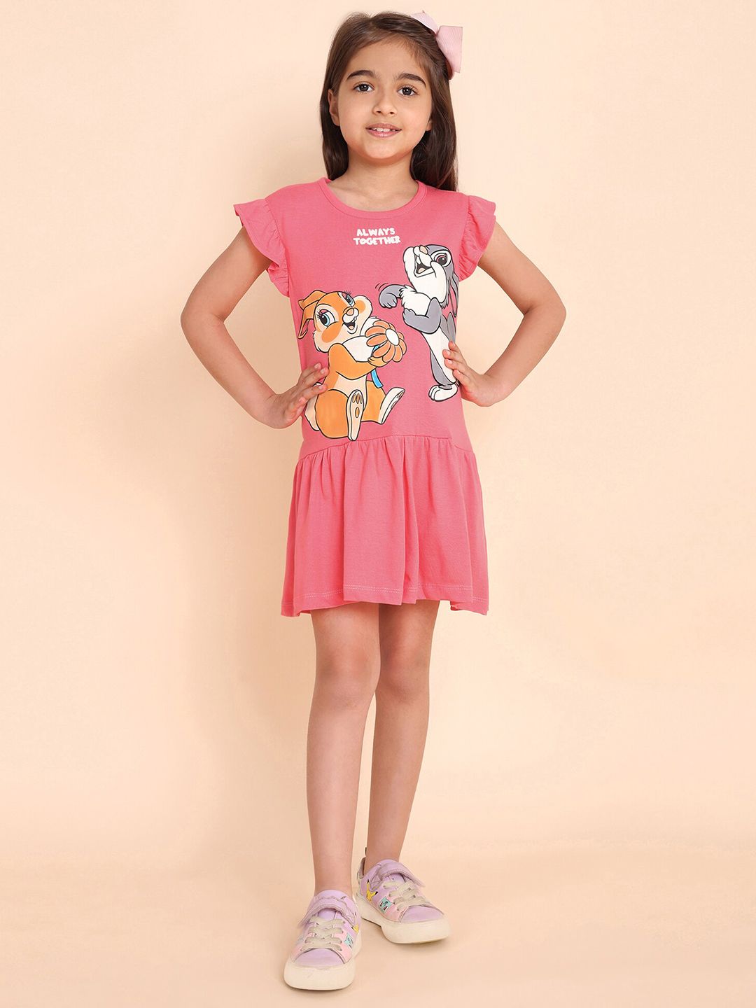 YK Girls Printed Fluttered Sleeves Fit & Flare Dress-picture-30
