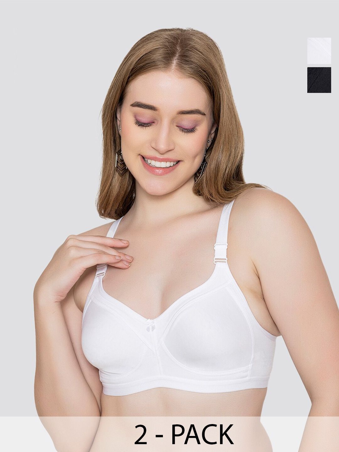 MAASHIE Pack of 2 Full Coverage Seamless Everyday Bra WH-BLK