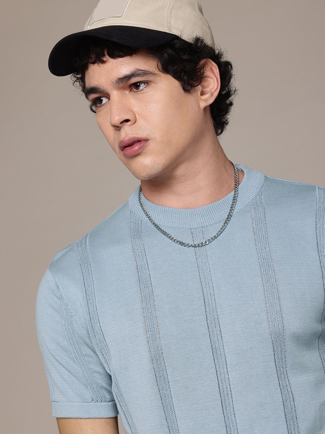 Roadster The Lifestyle Co Self-Striped Pure Cotton T-shirt-picture-18