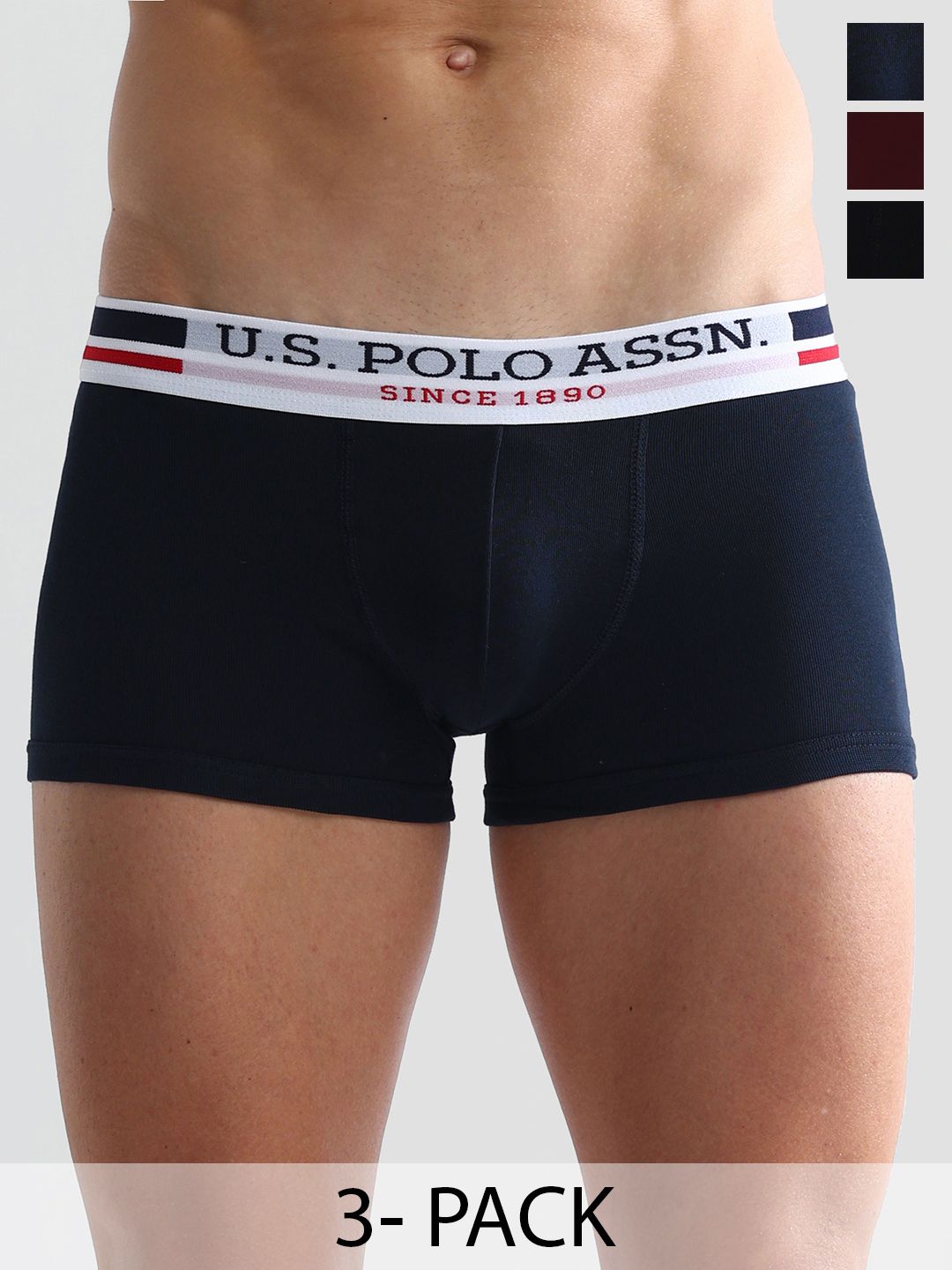 U.S. Polo Assn. Pack Of 3 Cotton Contrast Waistband Trunks- I641-RZN-P3-picture-43
