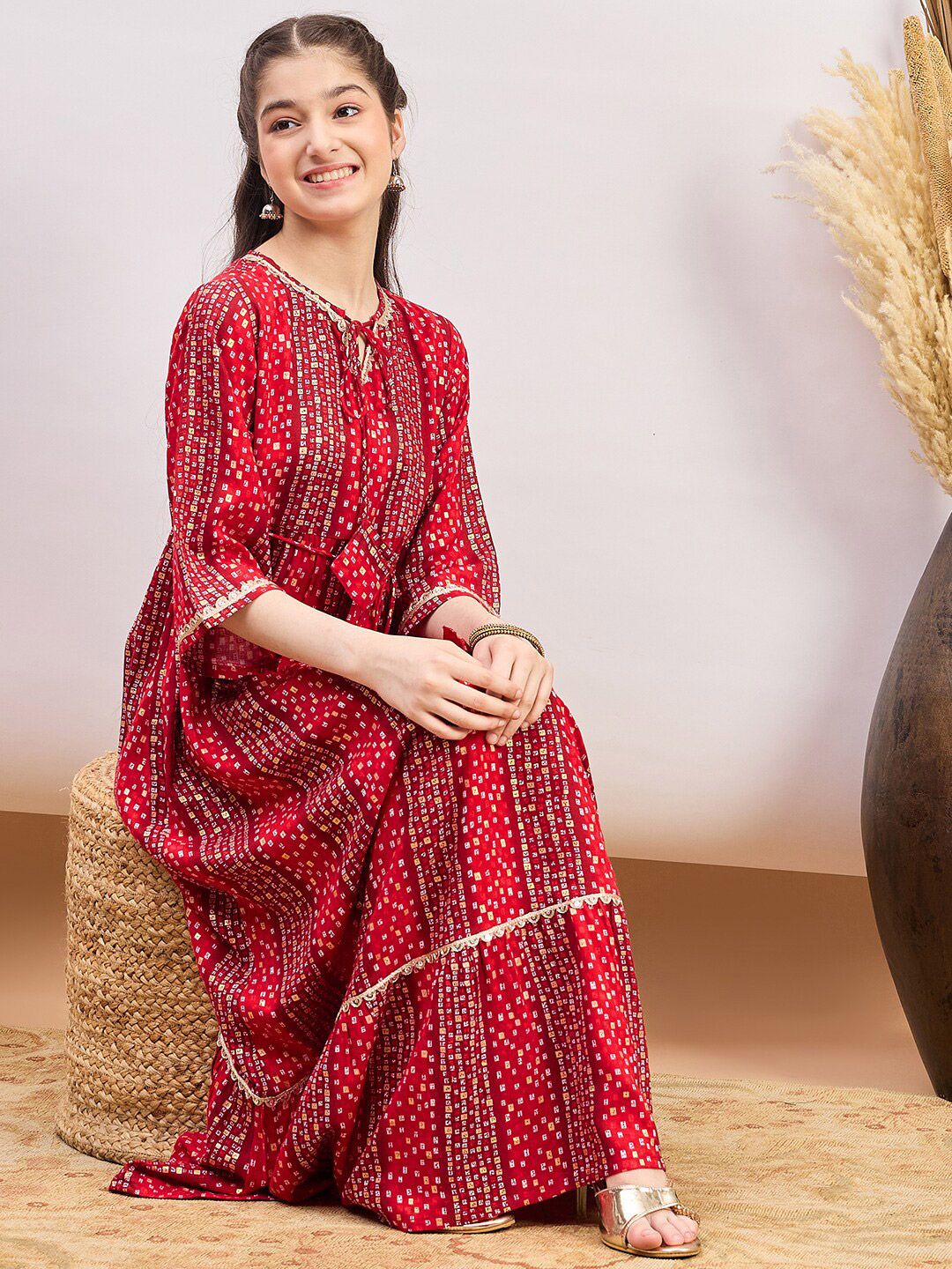 Stylo Bug Girls Print Tie-Up Neck Maxi Dress-picture-11