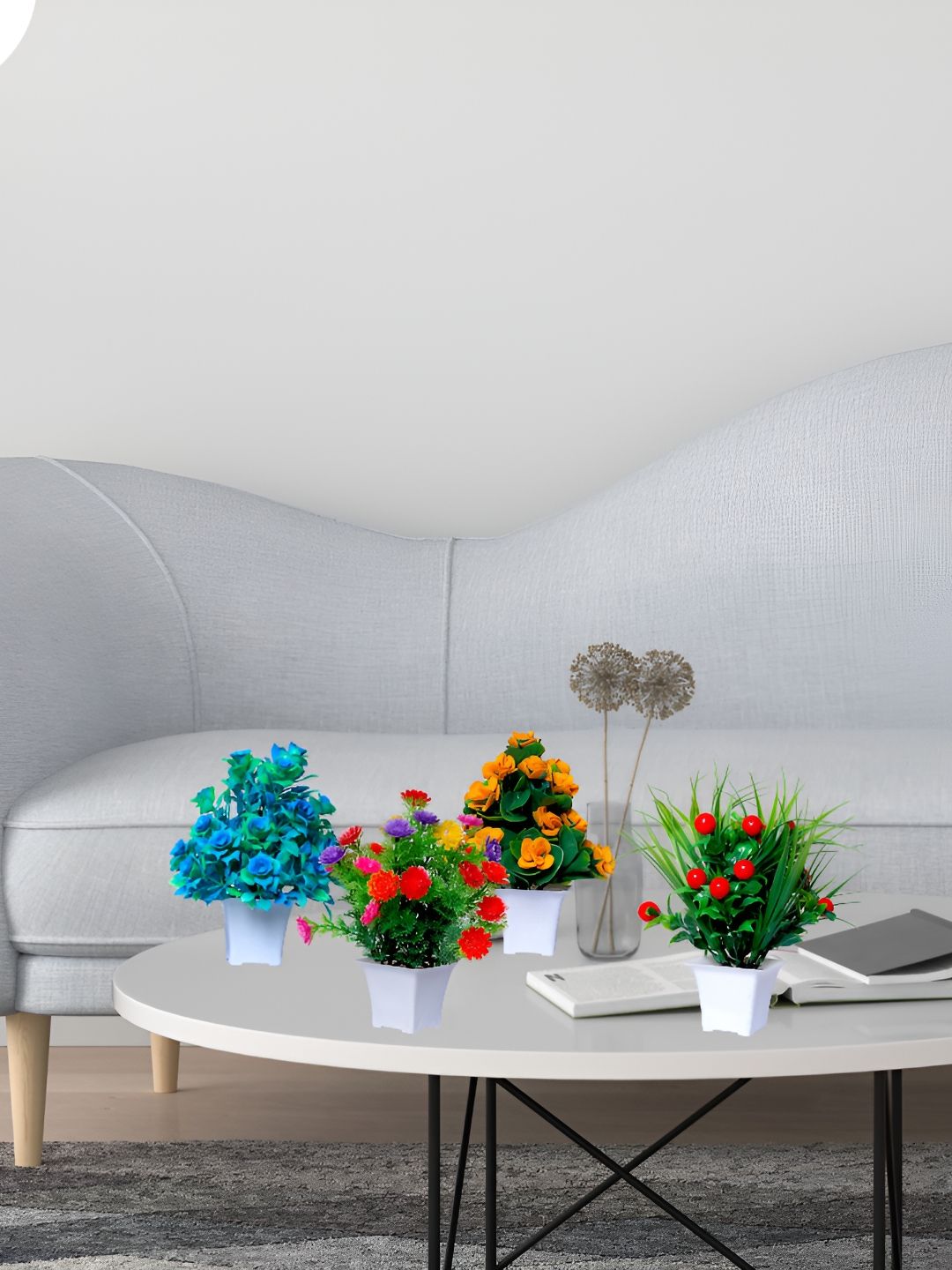 GW CREATIONS Yellow & Red 4 Pieces Berry Artificial Flowers With Pot-picture-25