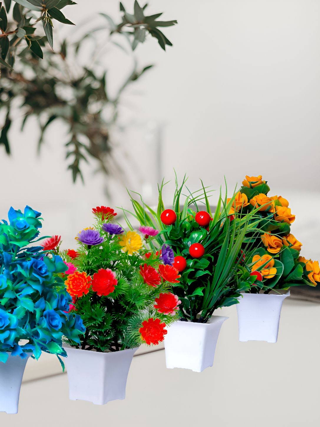 GW CREATIONS Red & Yellow 4 Pieces Berry Artificial Flower With Pot-picture-16