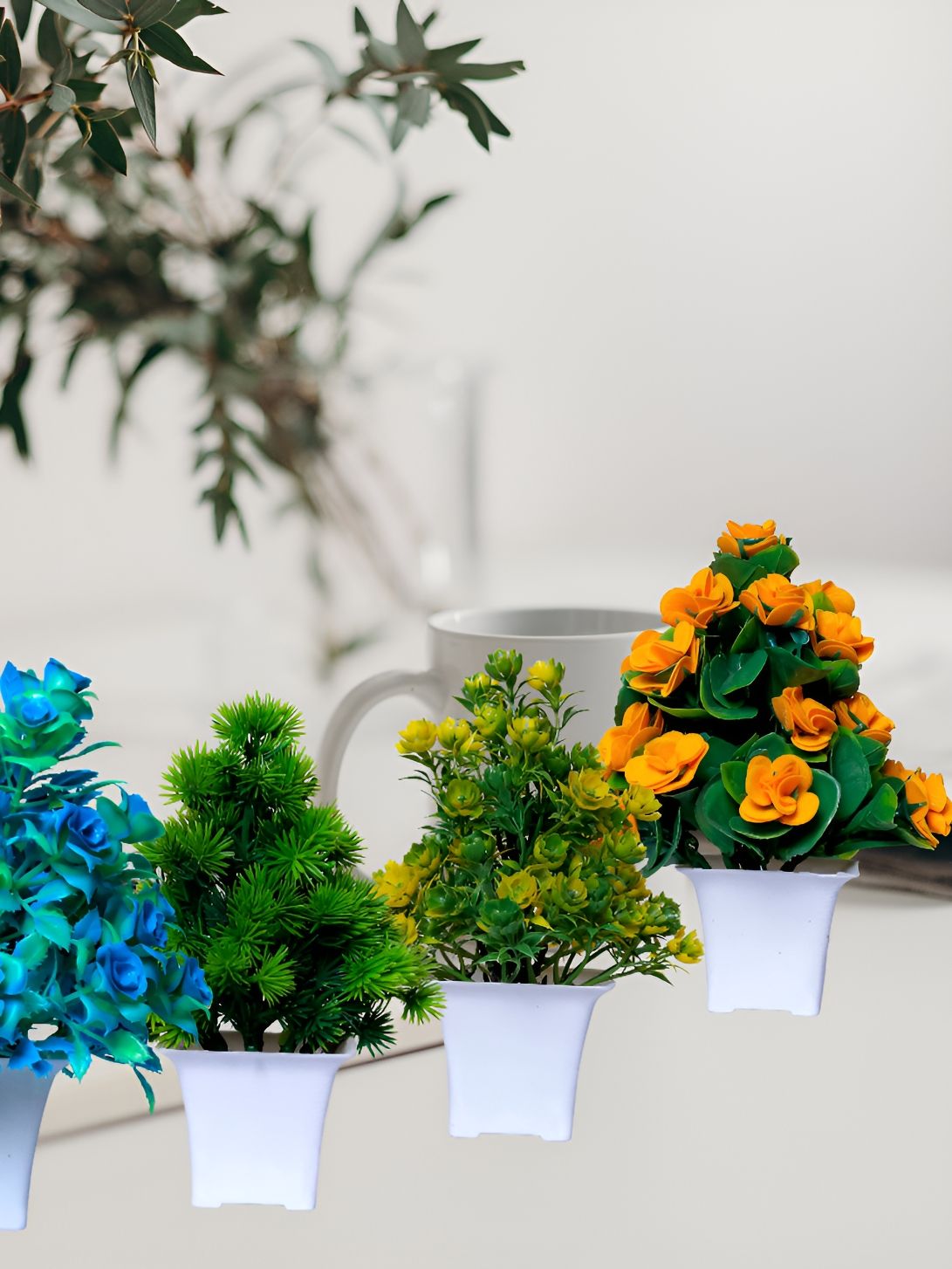 GW CREATIONS Blue & Green 4 Pieces Berry Artificial Flowers With Pots-picture-12