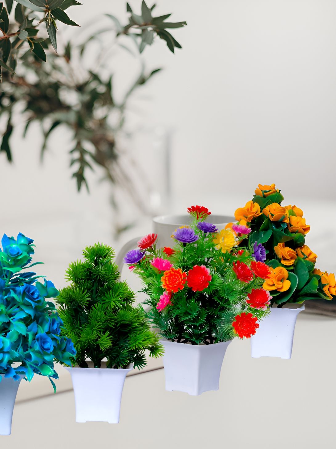 GW CREATIONS Yellow & Red 4 Pieces Berry Artificial Flowers With Pot-picture-24