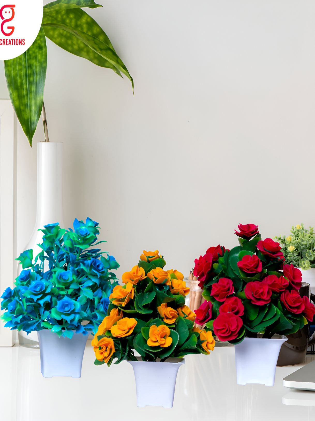 GW CREATIONS Red & Yellow 3 Pieces Berry Artificial Flowers With Pot-picture-17