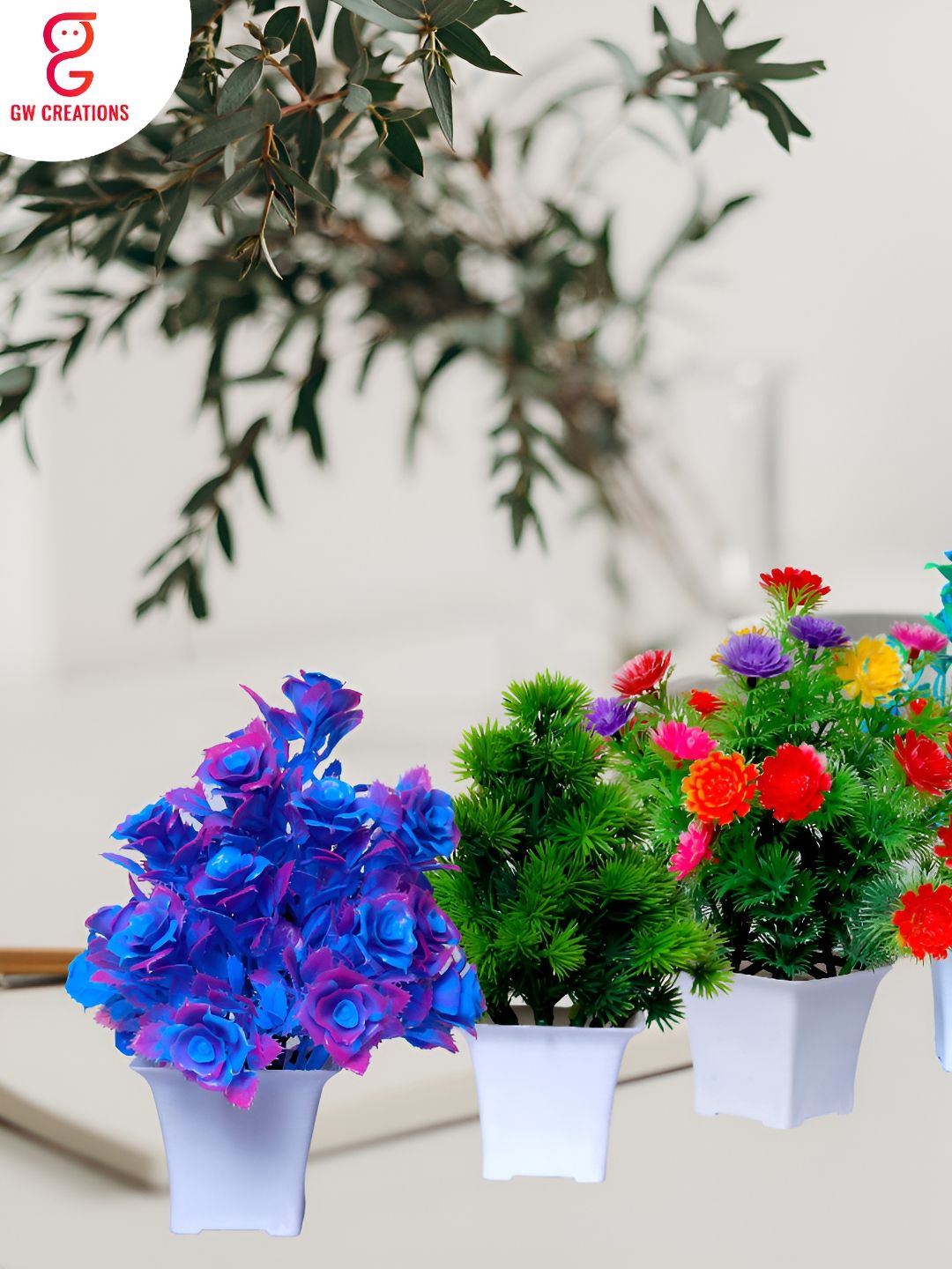 GW CREATIONS Blue and Red 4 Pieces Berry Artificial Flower With Pot-image-26
