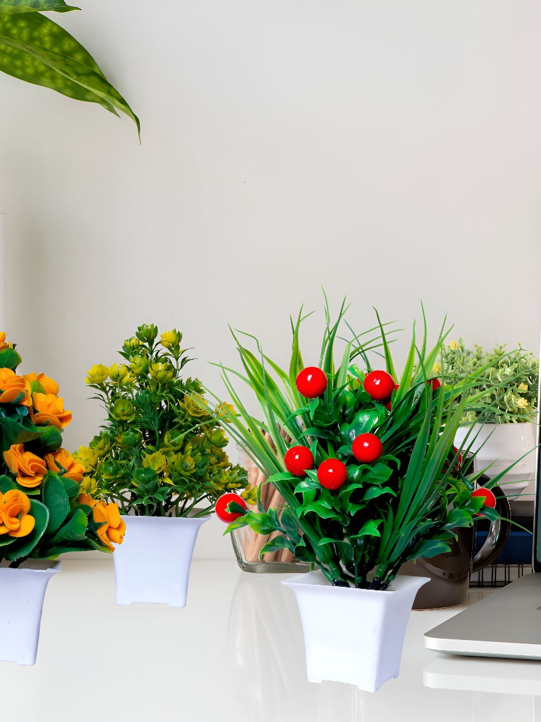 GW CREATIONS Yellow & Red 3 Pieces Berry Artificial Flower With Pot-picture-29