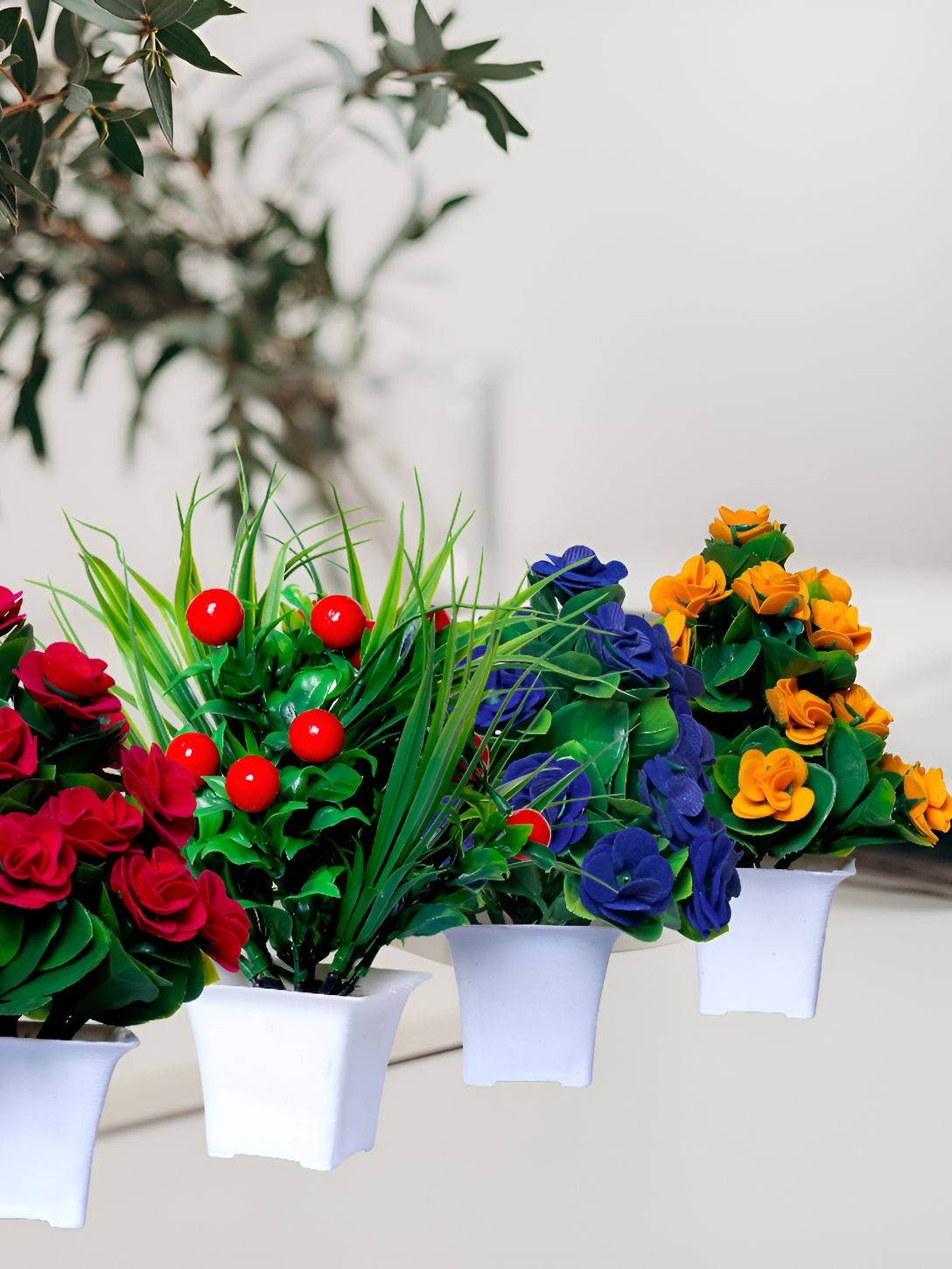 GW CREATIONS Red & Yellow 4 Pieces Berry Artificial Flowers With Pot-picture-18