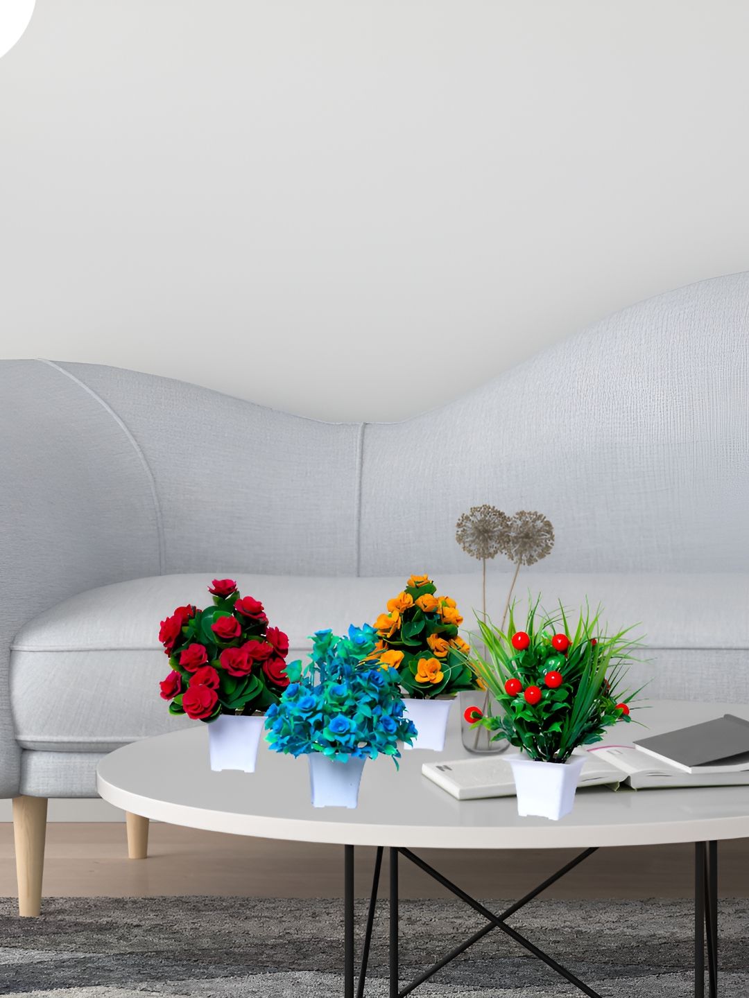 GW CREATIONS Red & Yellow 4 Pieces Berry Artificial Flowers With Pot-picture-19