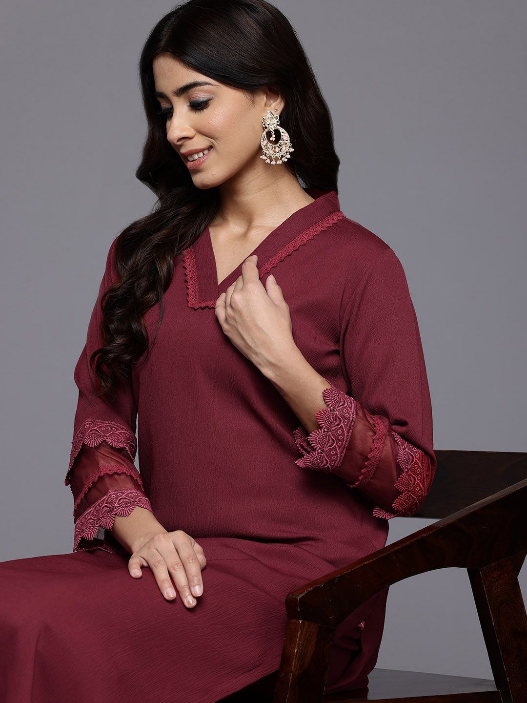 Varanga Laced Crepe Kurta With Palazzos