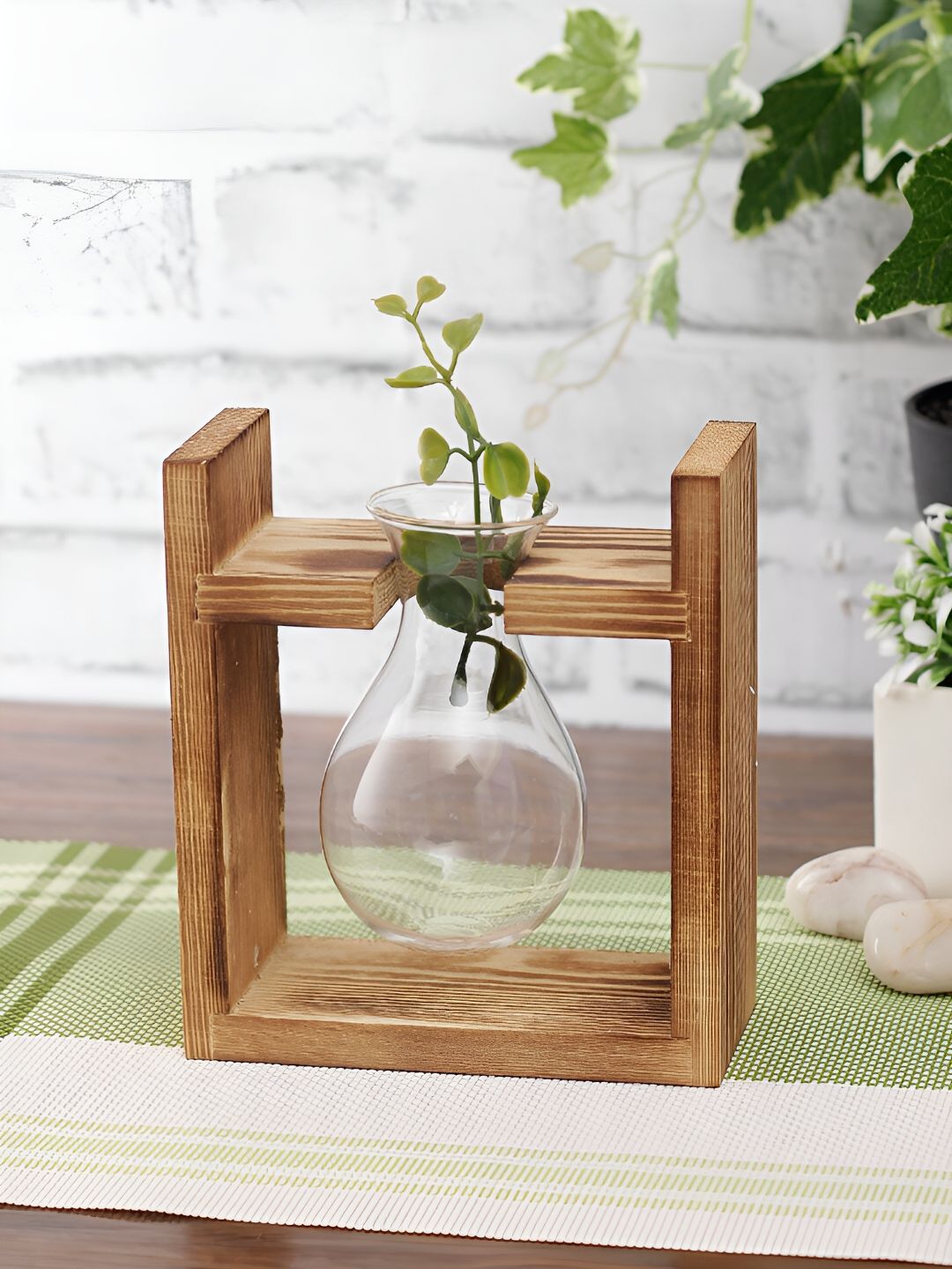 Aura White & Brown Wooden & Glass Vase-image-36
