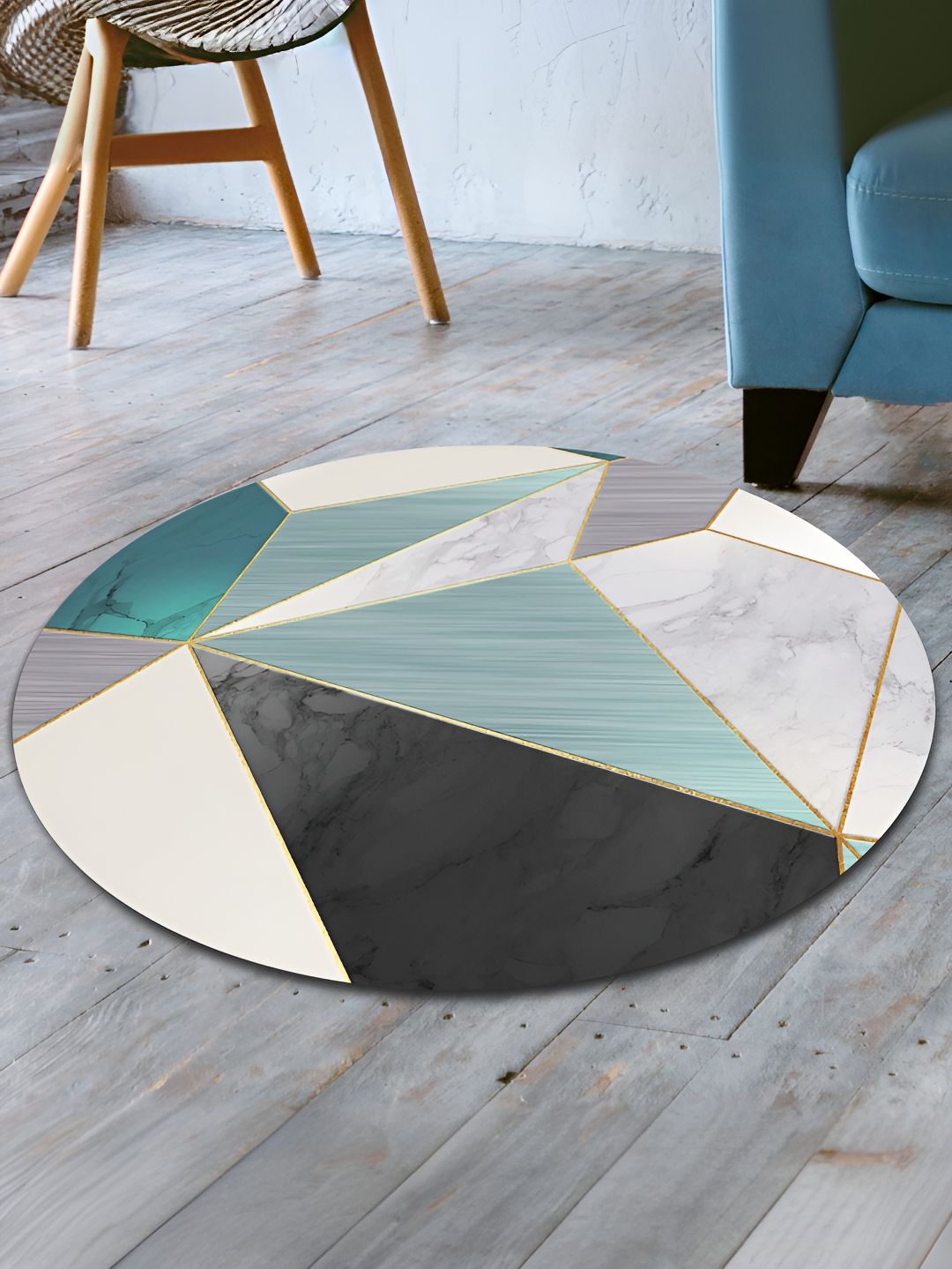 UMAI Blue & Grey Printed Anti-Skid Round Doormat-image-11