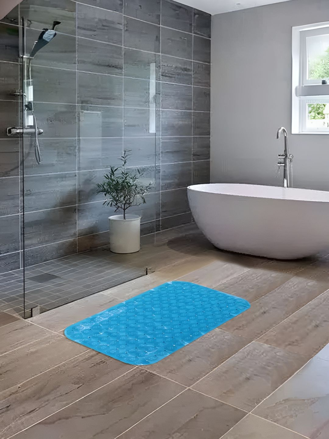 UMAI Blue Textured 240 GSM Anti-Skid Bath Mat-image-10