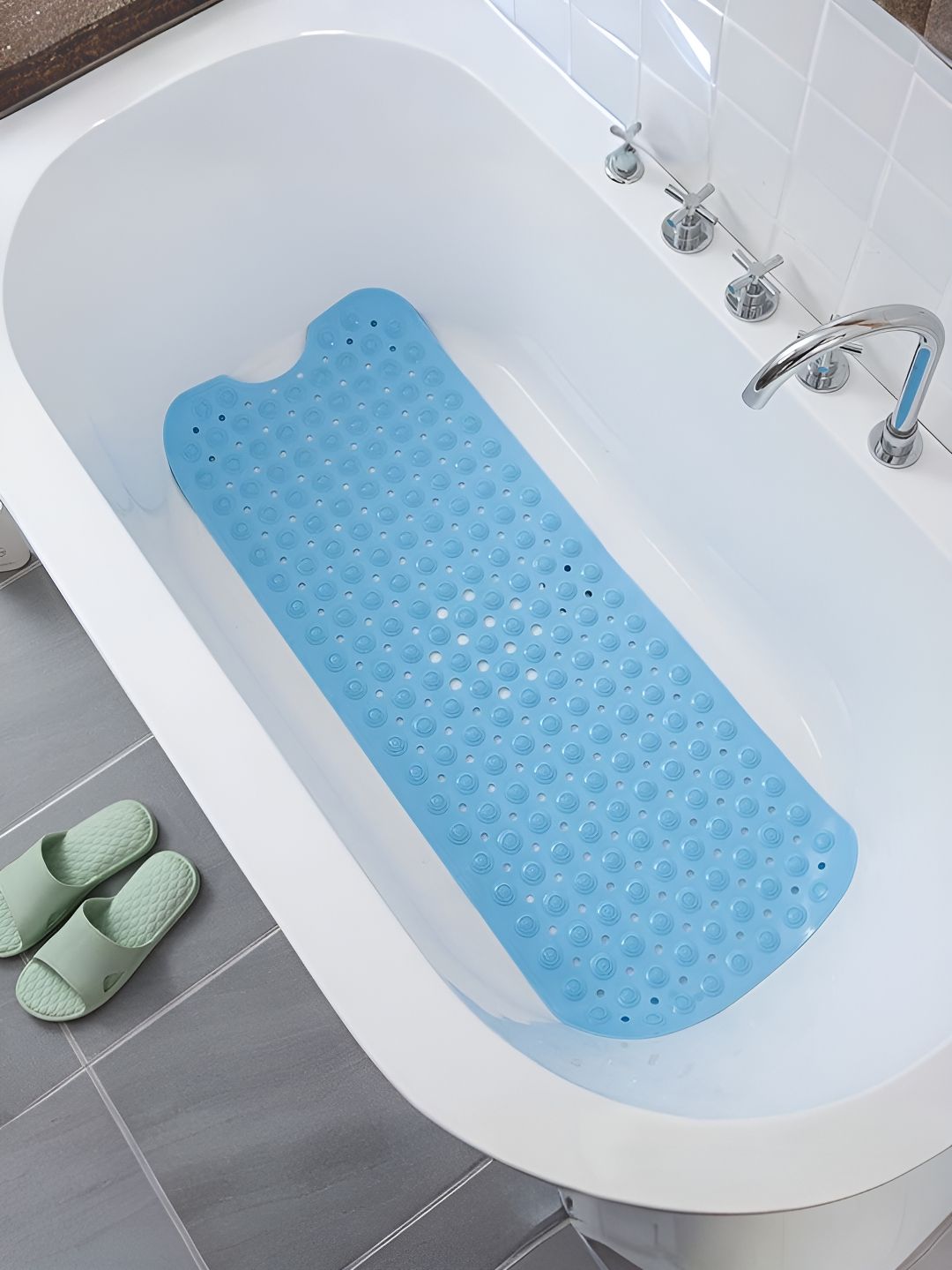 UMAI Blue Textured 240 GSM Anti-Skid Bath Mat-image-44