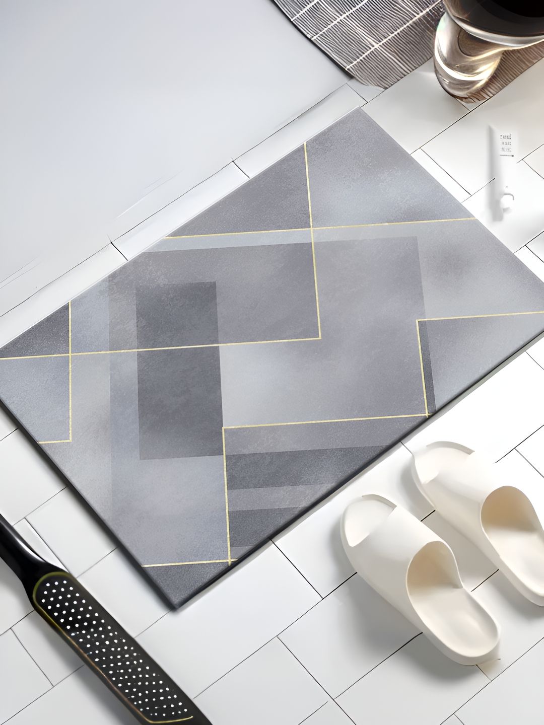 UMAI Grey Printed 240 GSM Anti-Skid Bath Mat-picture-25