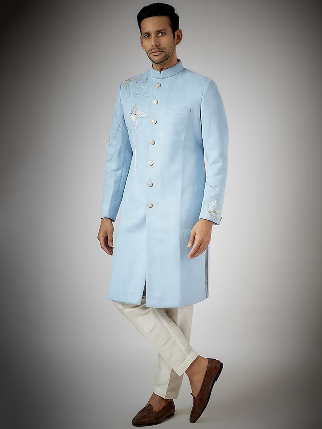 RNG Safawala Embroidered Mandarin Collar Long Sleeves Sherwani Set-picture-11