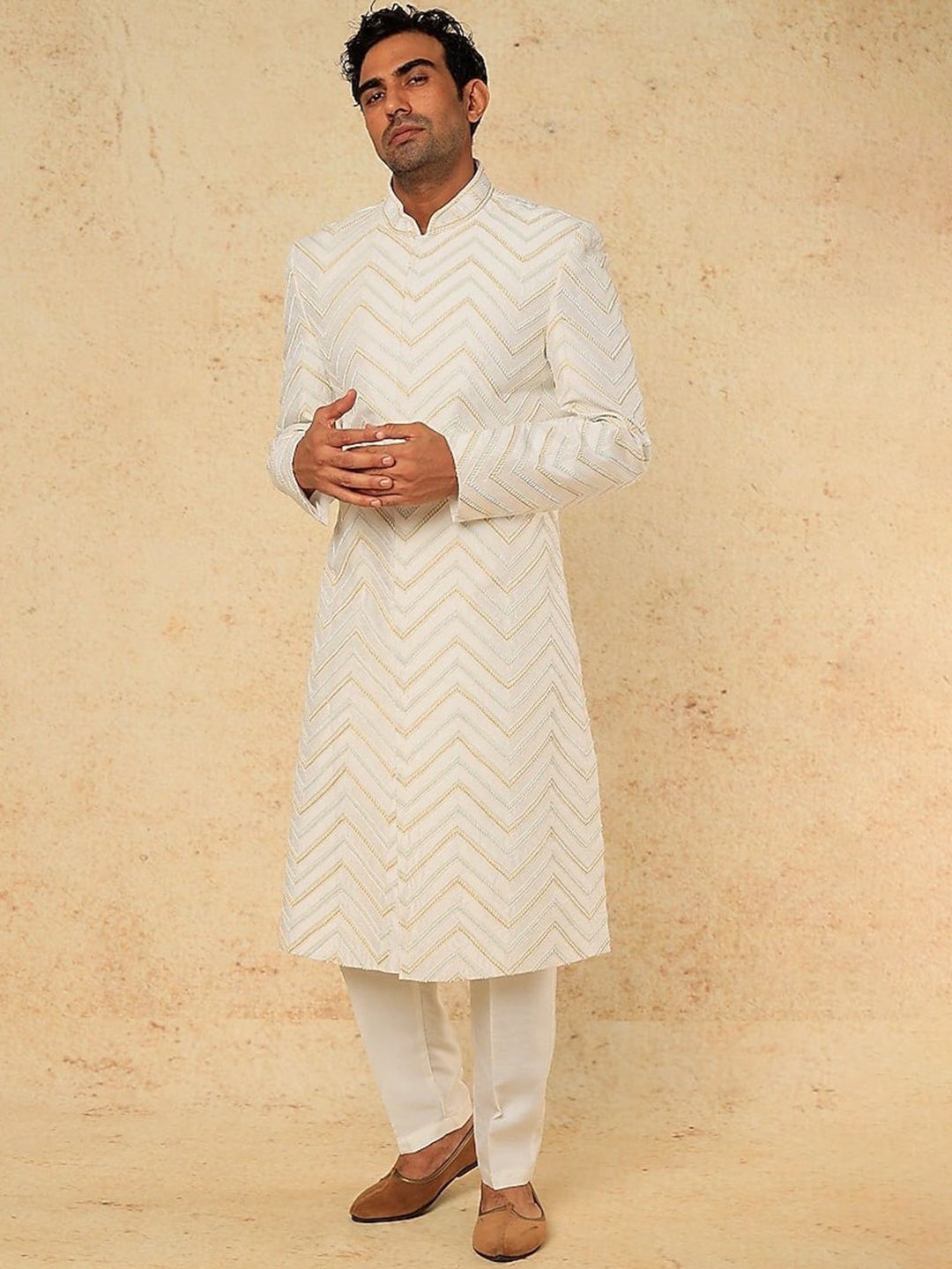 RNG Safawala Embroidered Mandarin Collar Silk Sherwani Set-picture-13