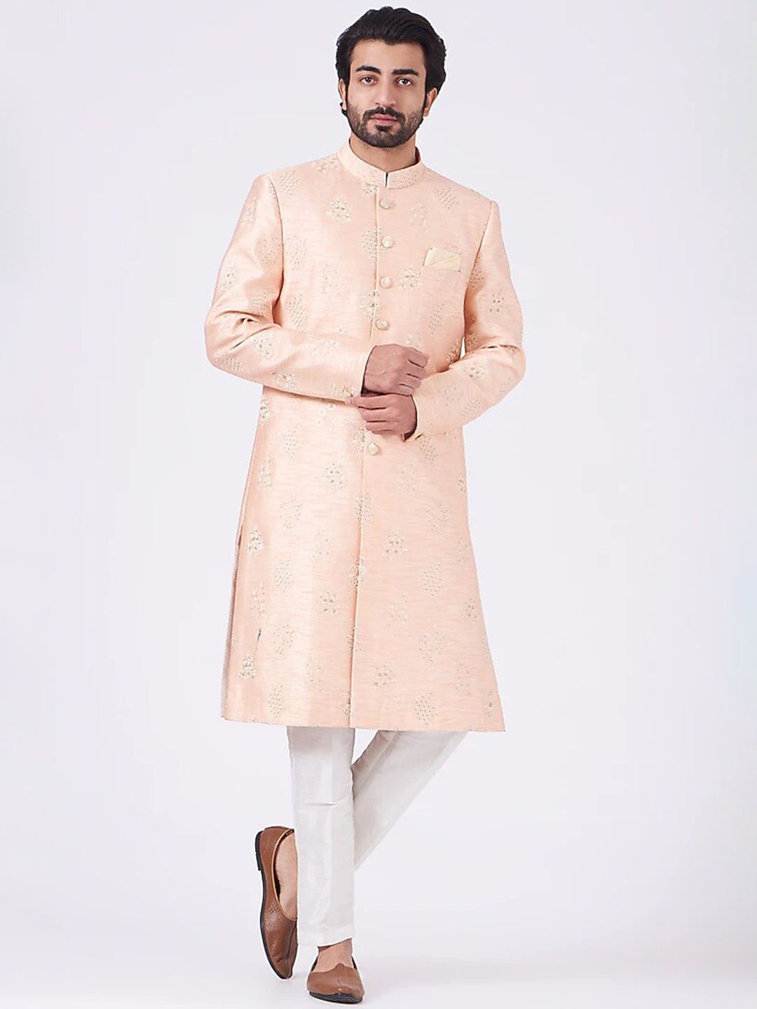 RNG Safawala Embroidered Mandarin Collar Silk Sherwani Set-picture-18