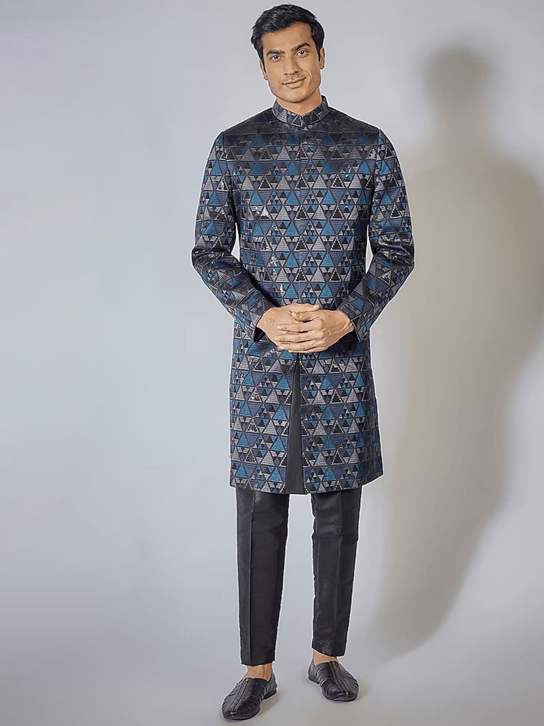 RNG Safawala Embroidered Mandarin Collar Silk Sherwani Set-picture-51