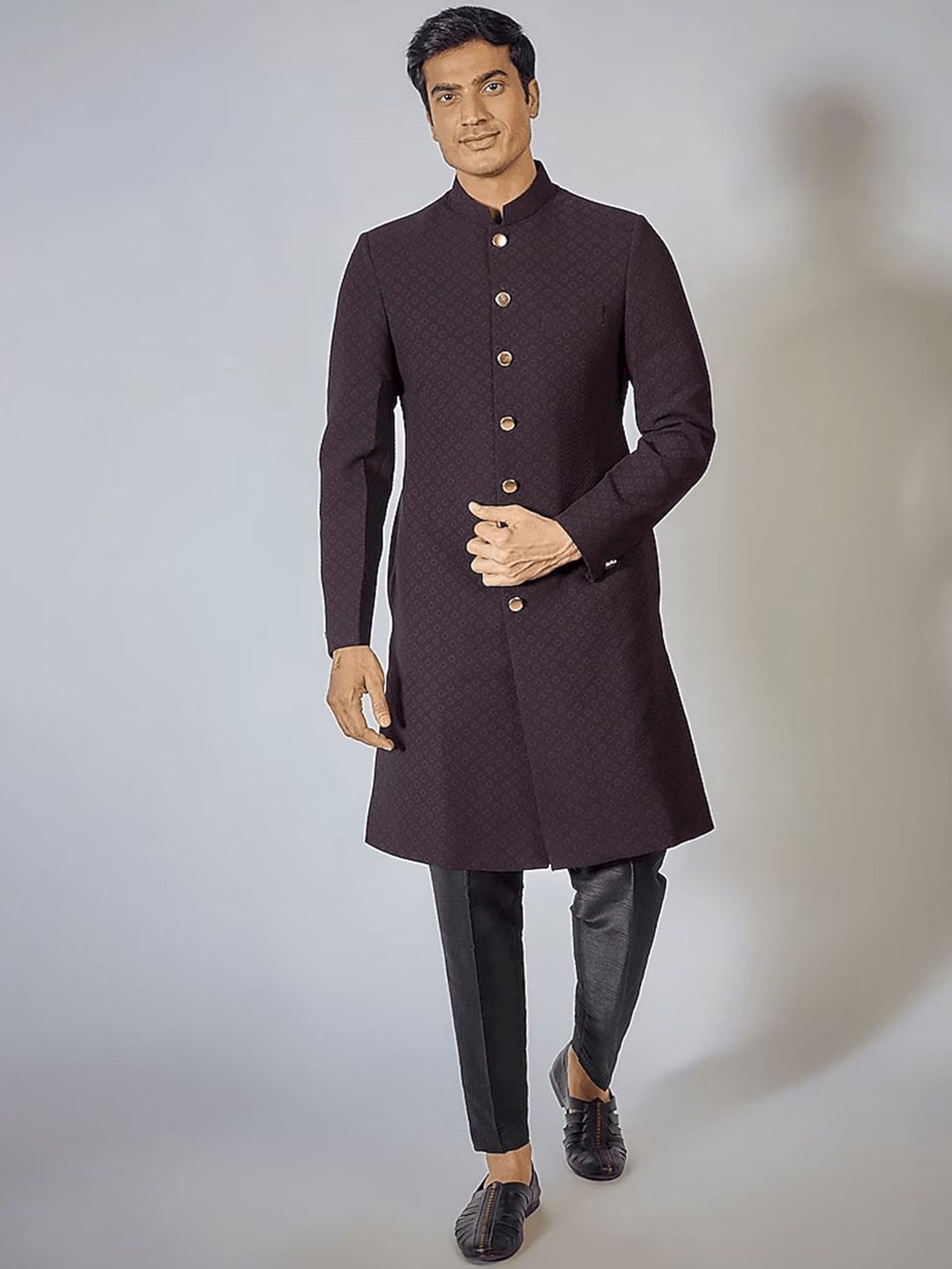 RNG Safawala Embroidered Mandarin Collar Pure Silk Sherwani Set-picture-44