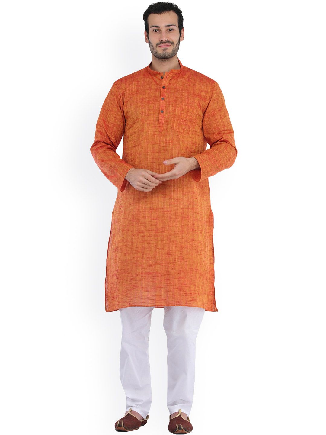 Exotic India Mandarin Collar Regular Pure Cotton Kurta with Pyjama-picture-22