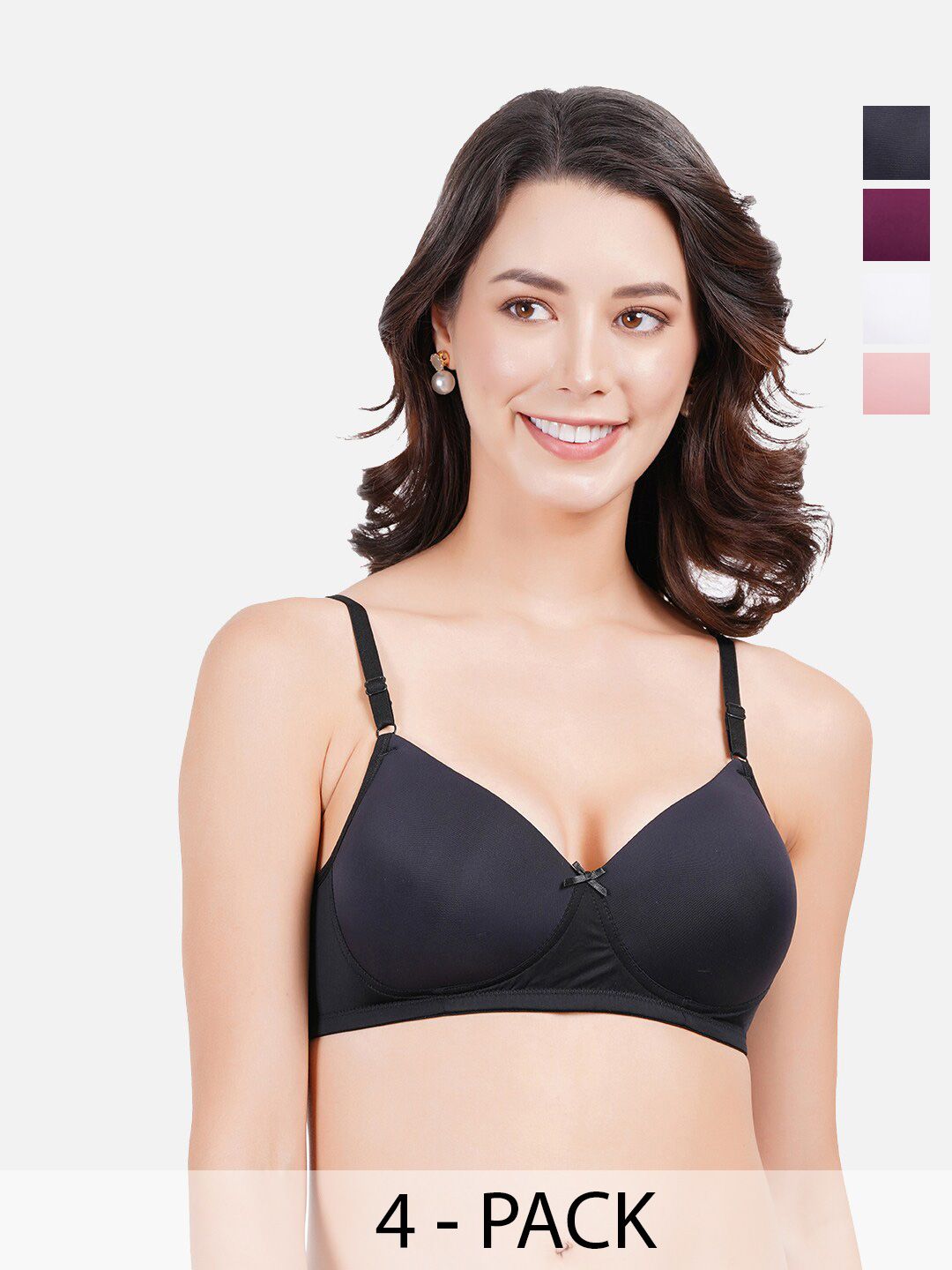 FIMS Pack Of 4 Full Coverage Lightly Padded Everyday Bra - All Day Comfort