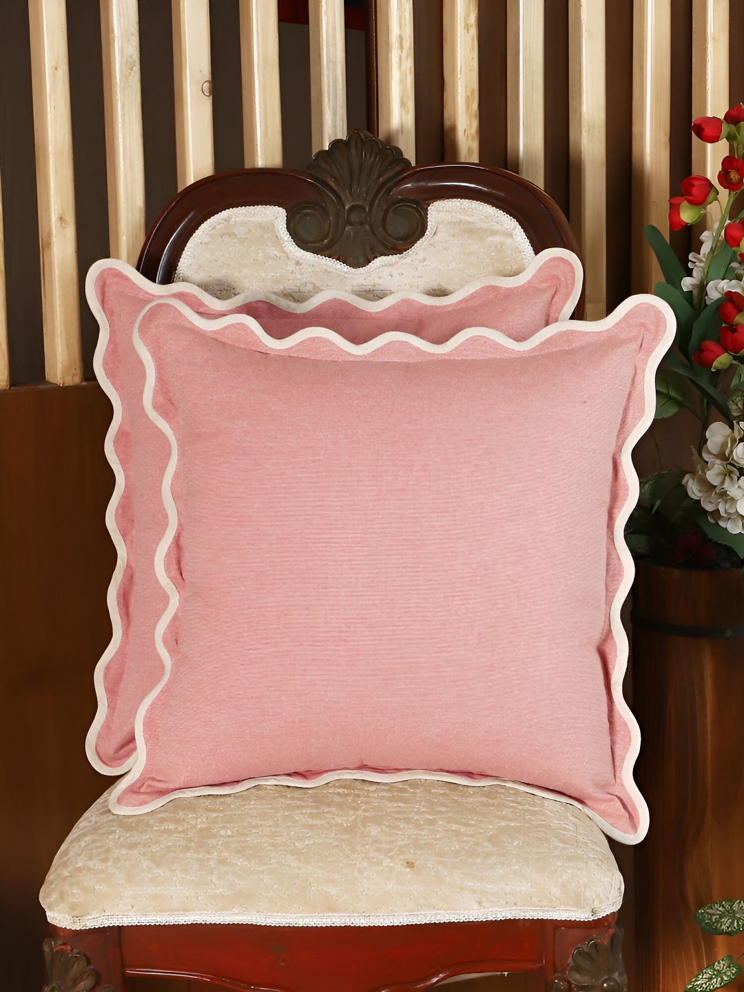 Home Red 2 Pieces Cotton Square Cushion Covers-image-47