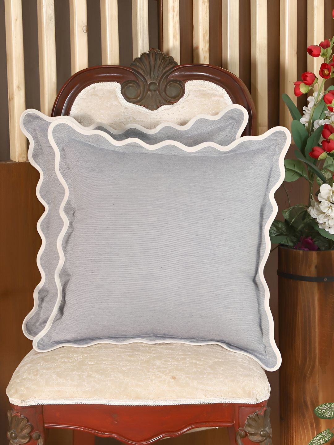 Home Grey 2 Pieces Cotton Square Cushion Covers-picture-40