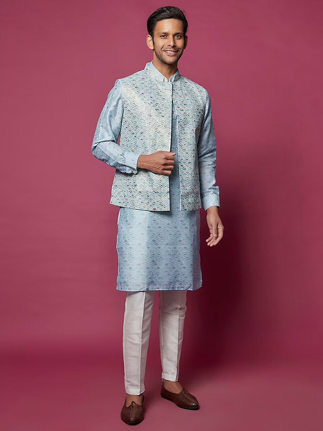 RNG Safawala Printed Regular Dupion Silk Kurta with Trouser With Jacket-picture-41