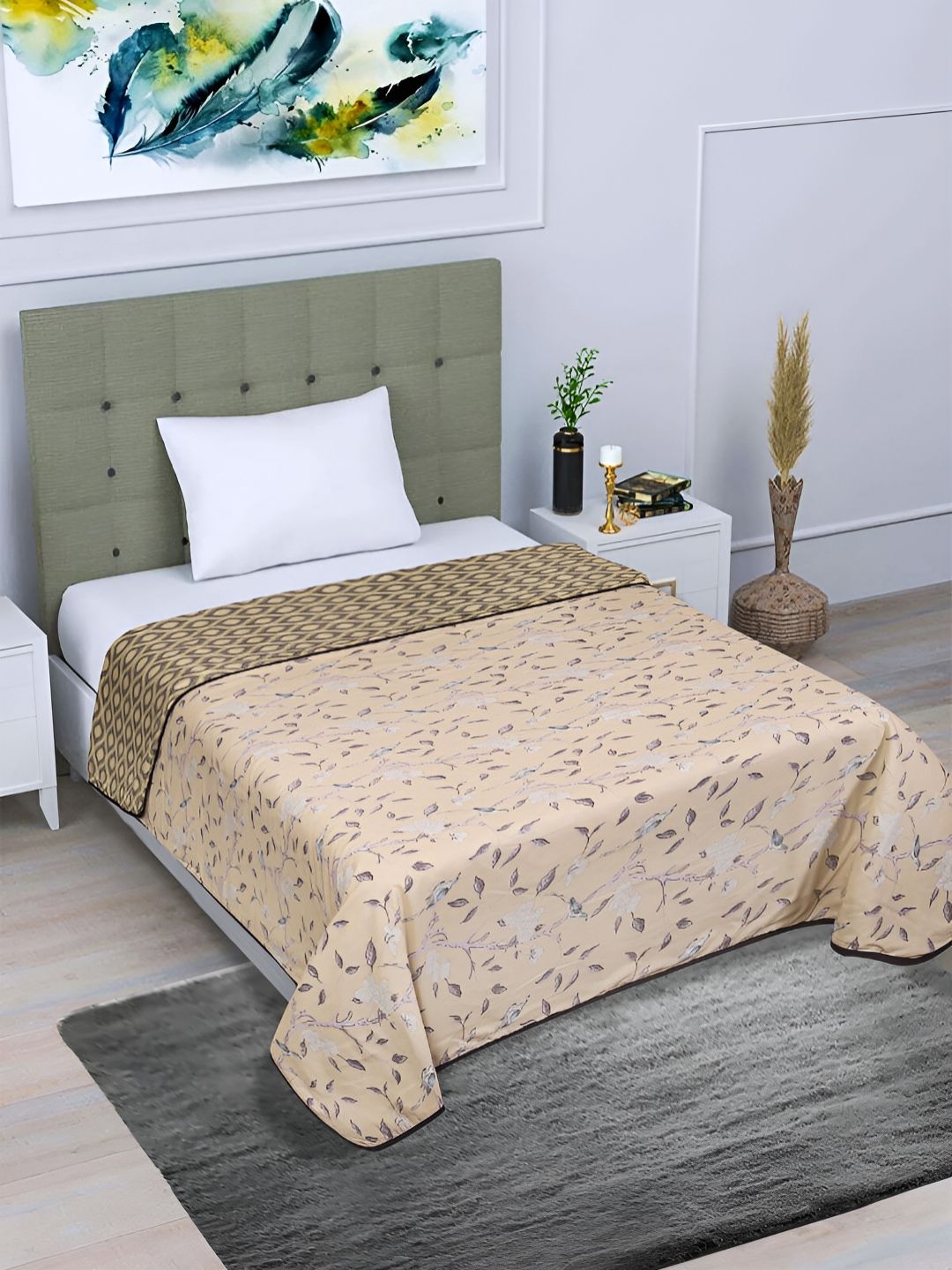 Aura Peach-Coloured & White Floral AC Room 300 GSM Single Bed Dohar-picture-41