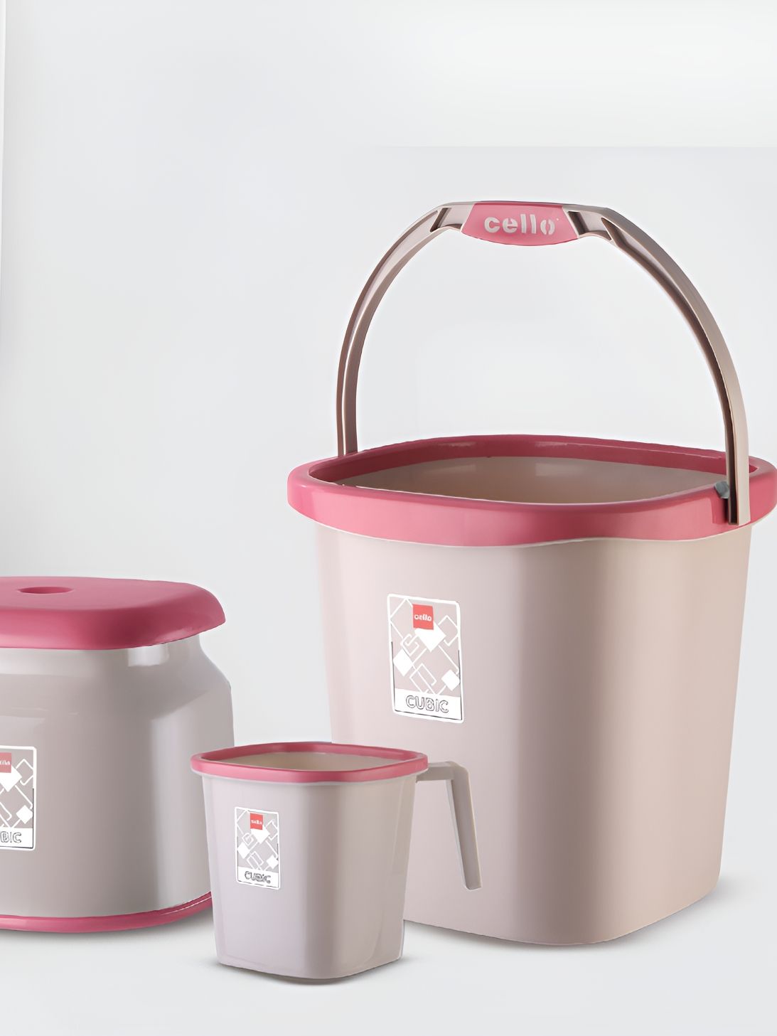 Cello Pink & Grey 3 Piece Lightweight Bath Accessories Set-image-25