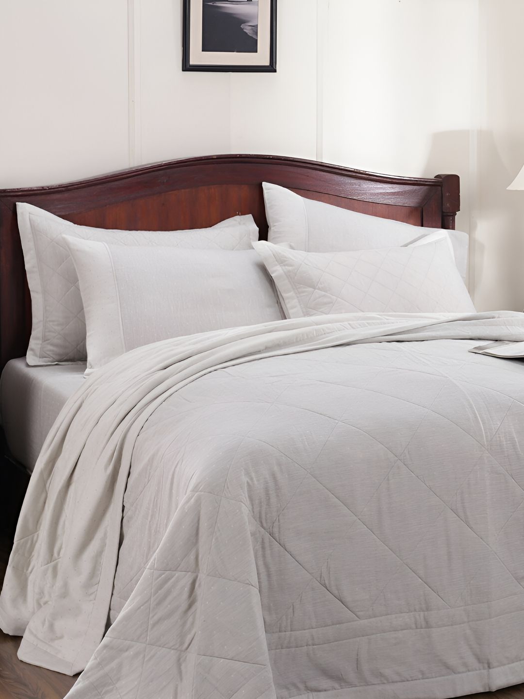 MASPAR Grey Textured Cotton 120 GSM Double Bed Quilt-image-24
