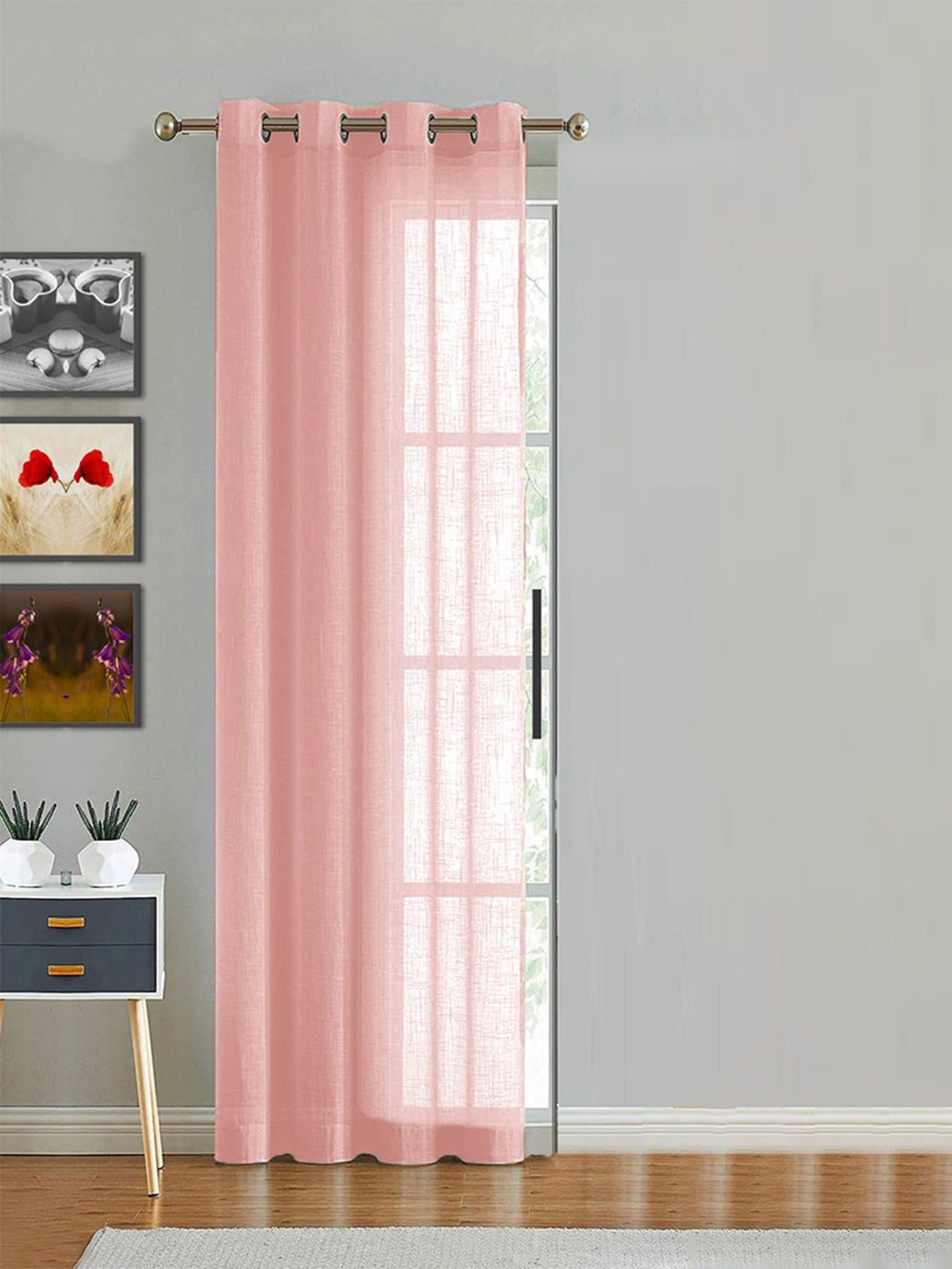 HOMEMONDE Pink Sheer Cotton Long Door Curtain-picture-10