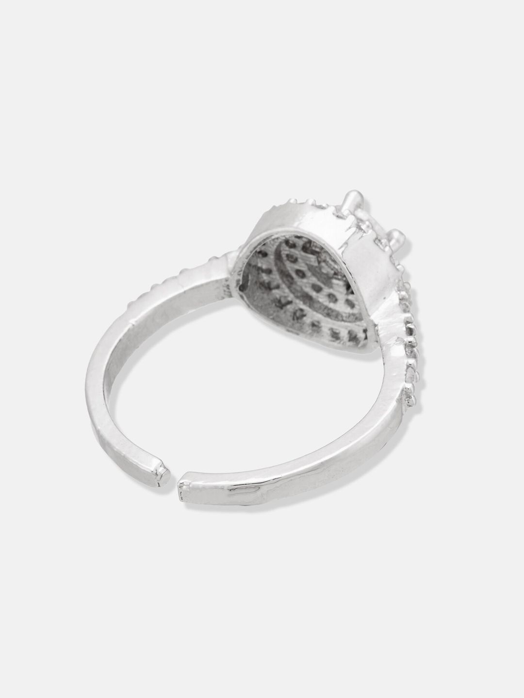 ATIBELLE Silver-Plated CZ Studded Round Shaped Adjustable Finger Ring