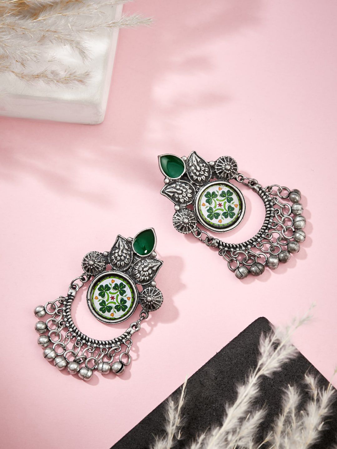 ATIBELLE Silver Plated Meenkari Drop Earrings