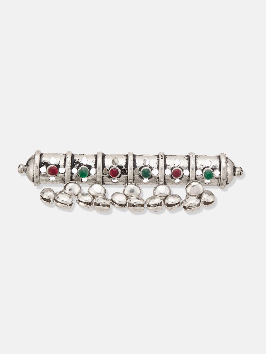 ATIBELLE German Silver-Plated Stone-Studded & Beaded Adjustable Finger Ring
