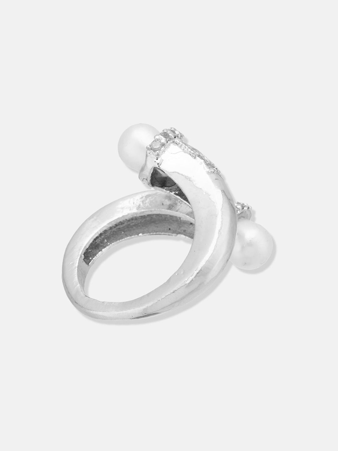 ATIBELLE Silver Plated & CZ Studded Finger Ring