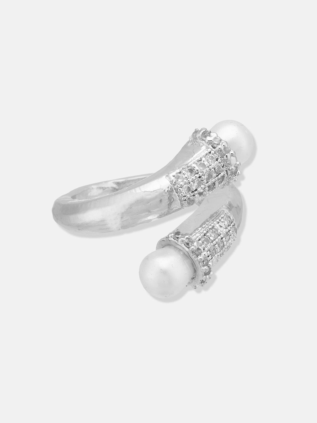 ATIBELLE Silver Plated & CZ Studded Finger Ring