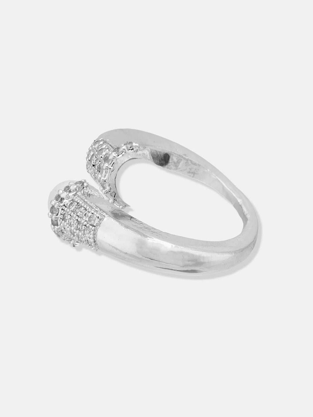 ATIBELLE Silver Plated & CZ Studded Finger Ring