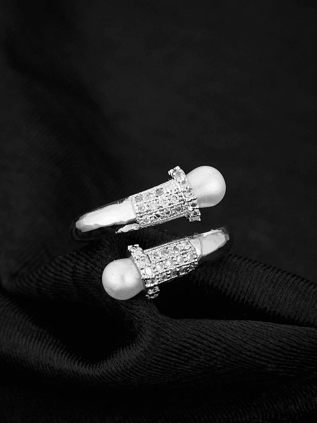 ATIBELLE Silver Plated & CZ Studded Finger Ring