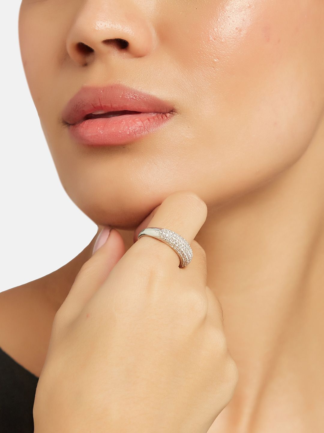 ATIBELLE Silver-Plating CZ-Studded Finger Ring