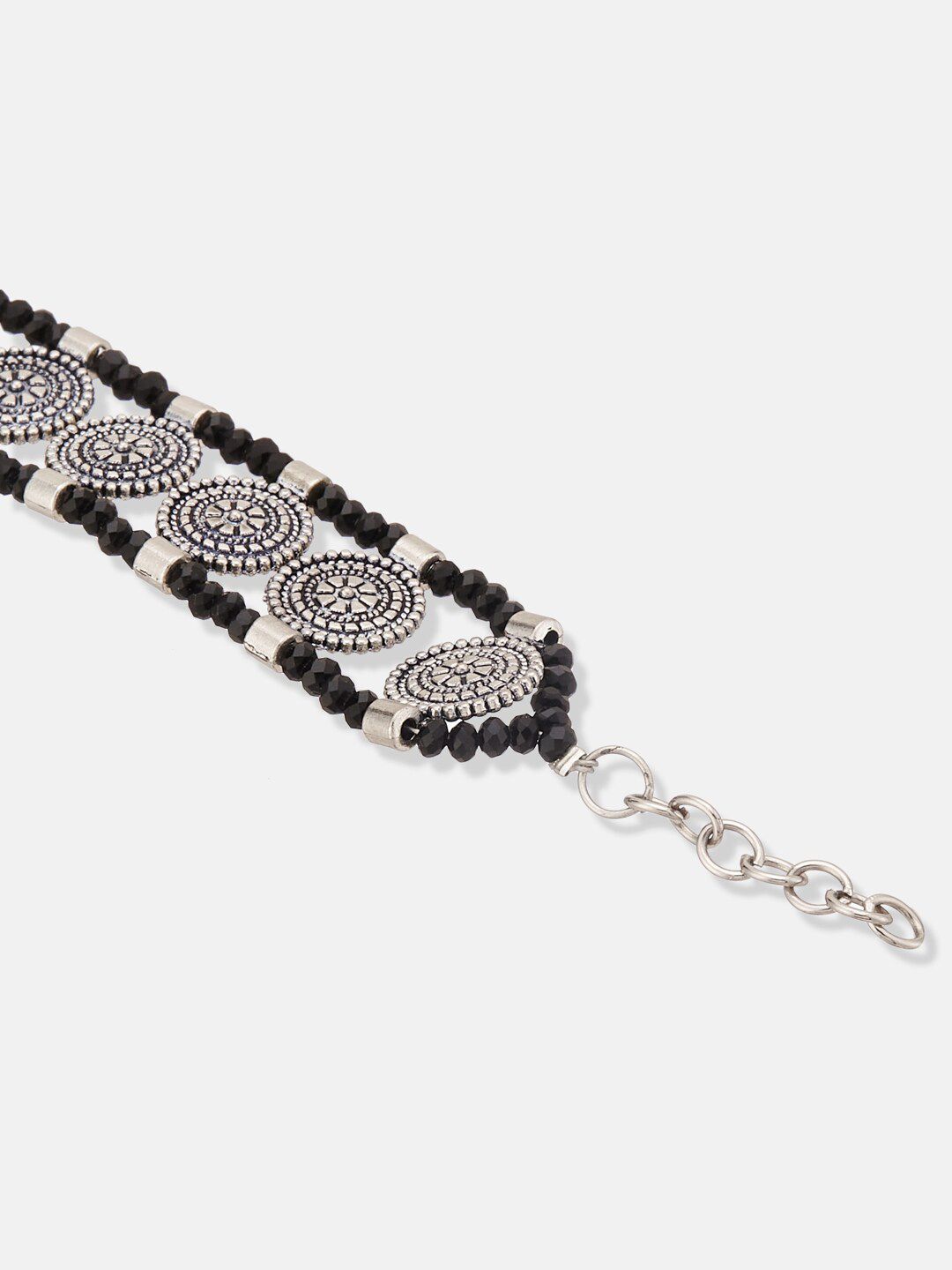 ATIBELLE Silver-Plated Beaded Oxidised Link Bracelet