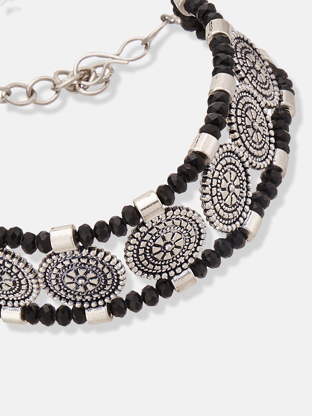 ATIBELLE Silver-Plated Beaded Oxidised Link Bracelet