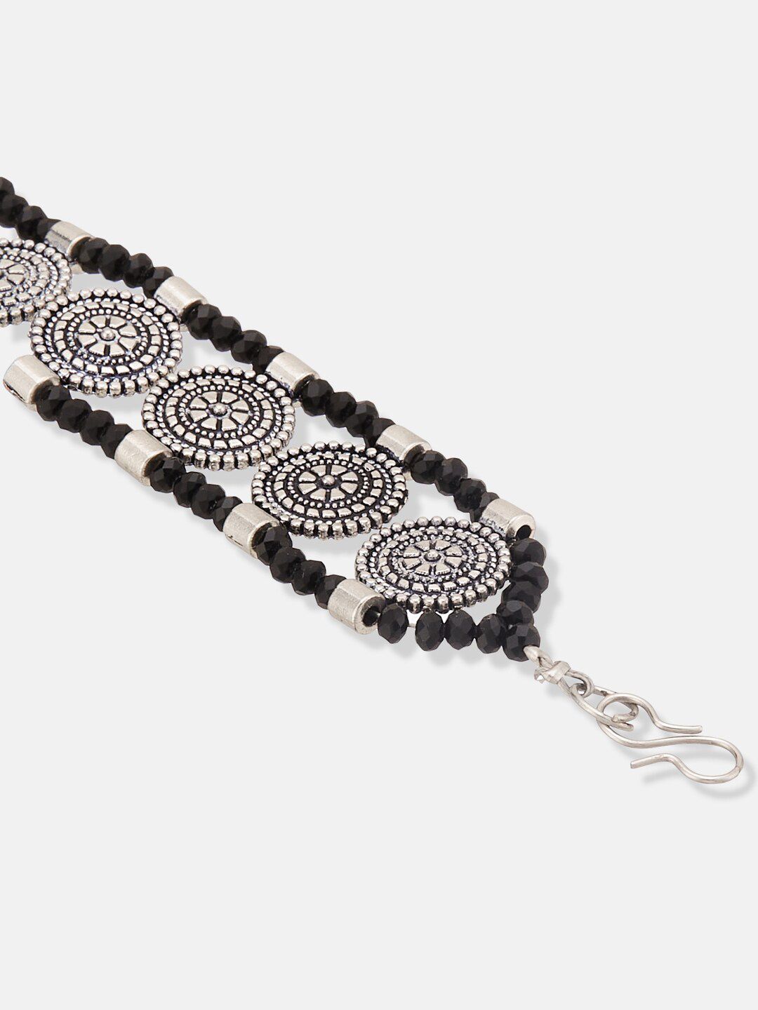ATIBELLE Silver-Plated Beaded Oxidised Link Bracelet
