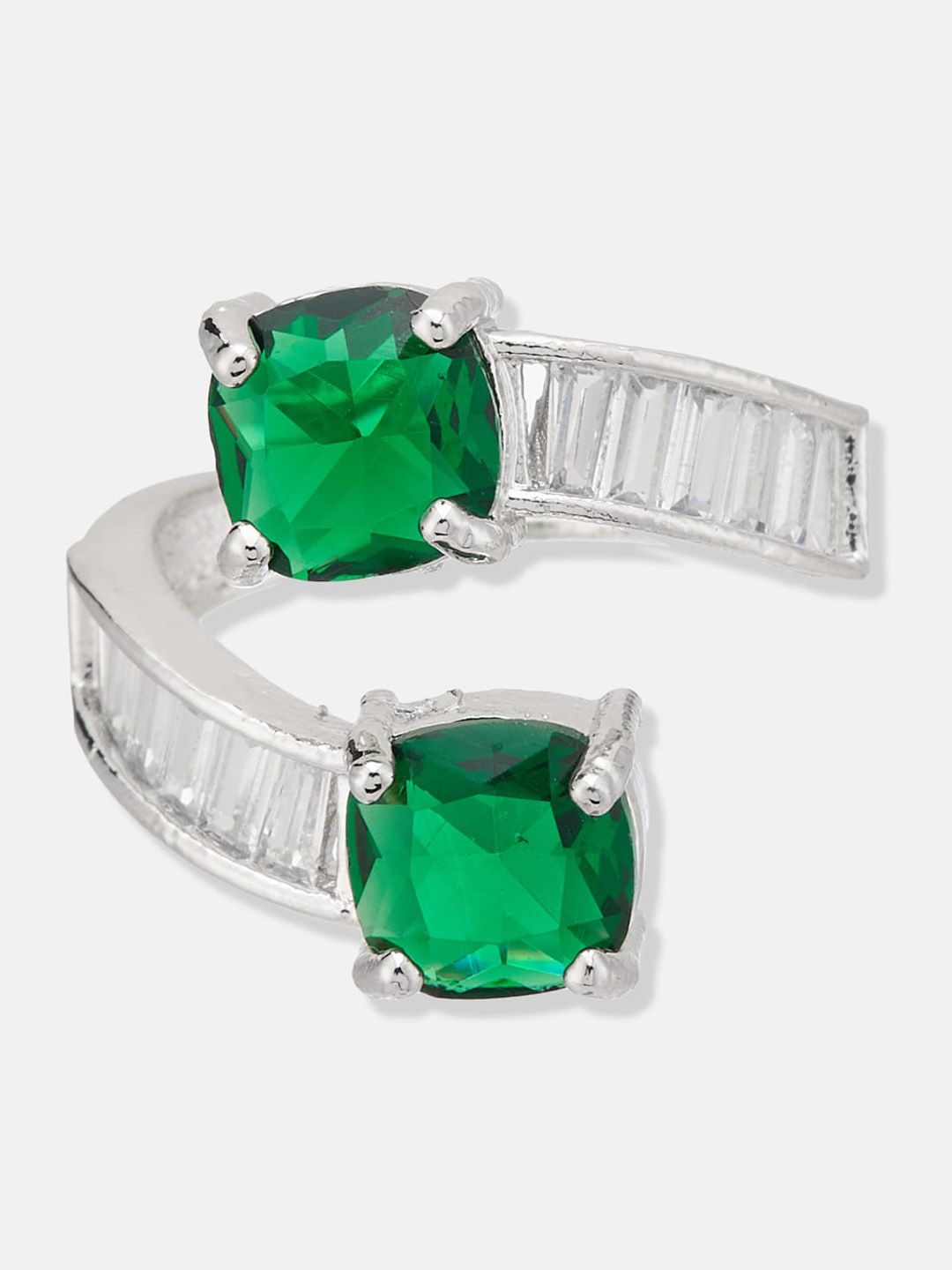 ATIBELLE Silver-Plated CZ Studded Adjustable Finger Ring