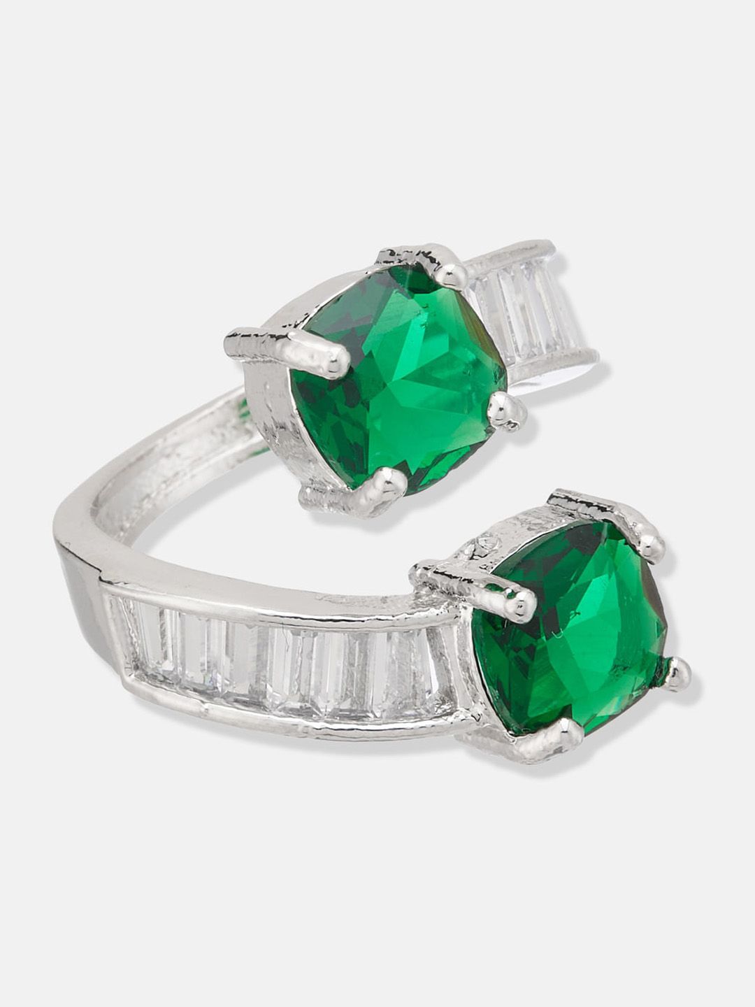 ATIBELLE Silver-Plated CZ Studded Adjustable Finger Ring