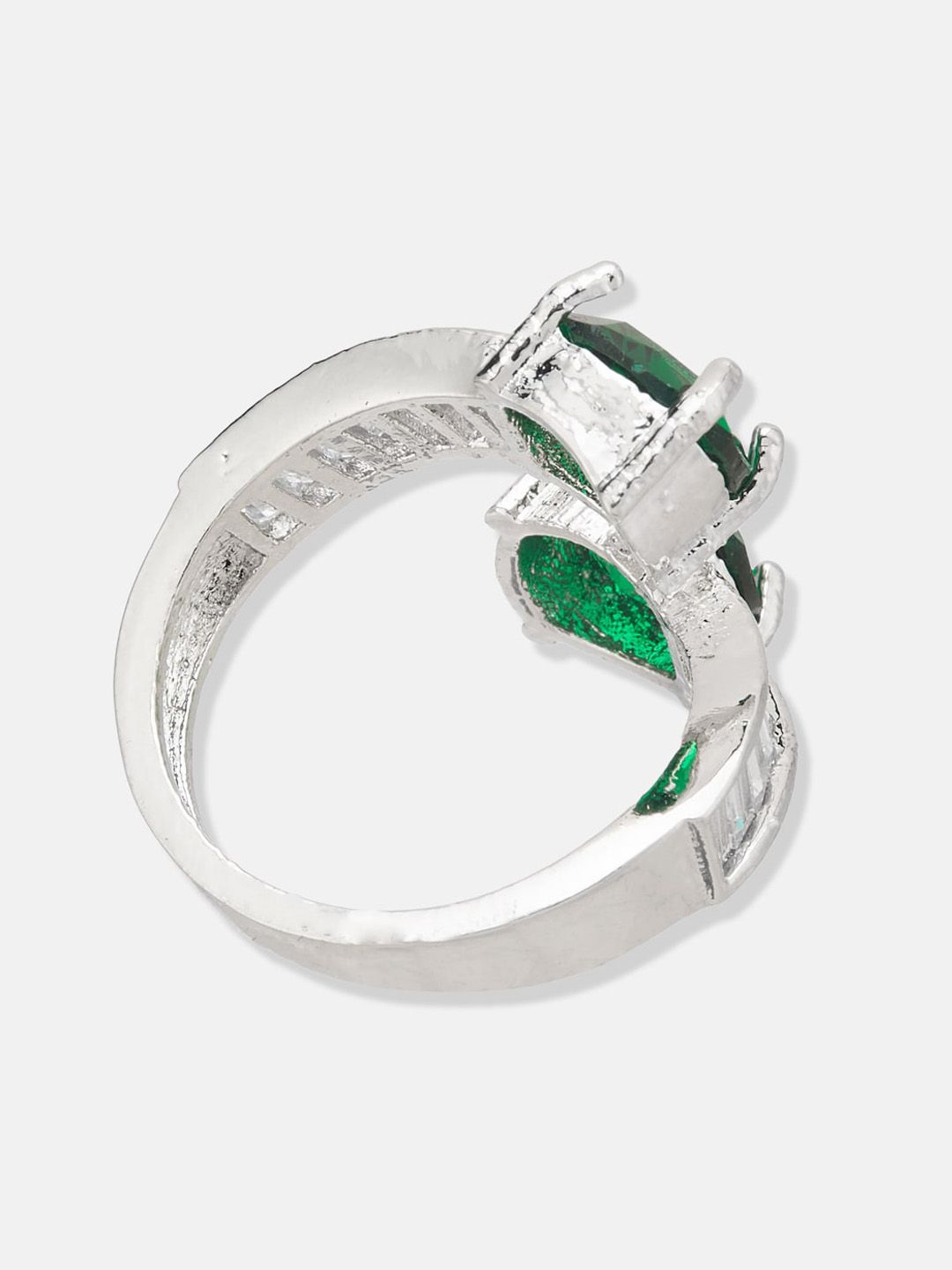 ATIBELLE Silver-Plated CZ Studded Adjustable Finger Ring